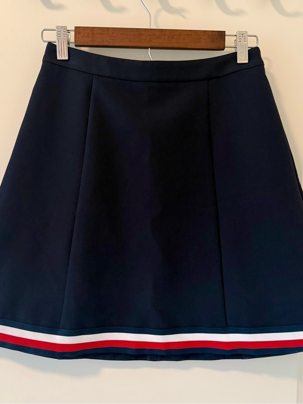 Navy A-Line Skirt with Red & White Stripe Trim